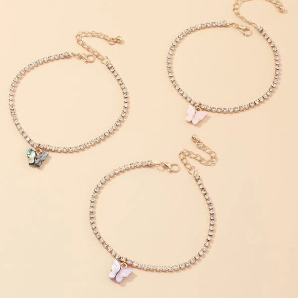 3pc Butterfly Rhinestone Bracelet Set - Picture 4 of 4